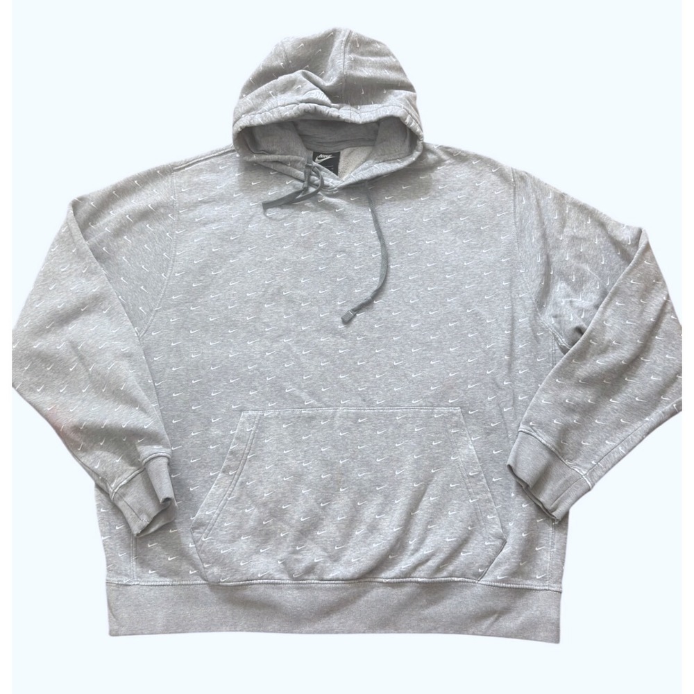 Nike Mens XL Hoodie Grey All Over Mini Swoosh Logo Pullover Sweatshirt zz76